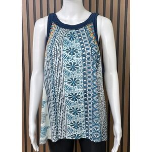 Sundance Catalog Women's L Blue Tank Top Linen Paisley Boho Summer Vacation